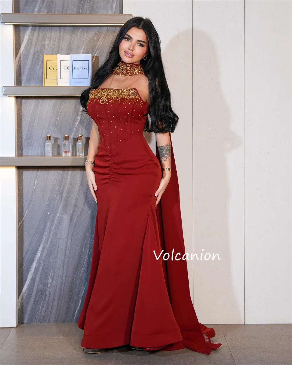 Maßgeschneiderte formelle Jersey-Falte mit Paillettenmuster, Meerjungfrau, trägerlos, lange Kleider, maßgeschneiderter Anlass, Promi, exquisit