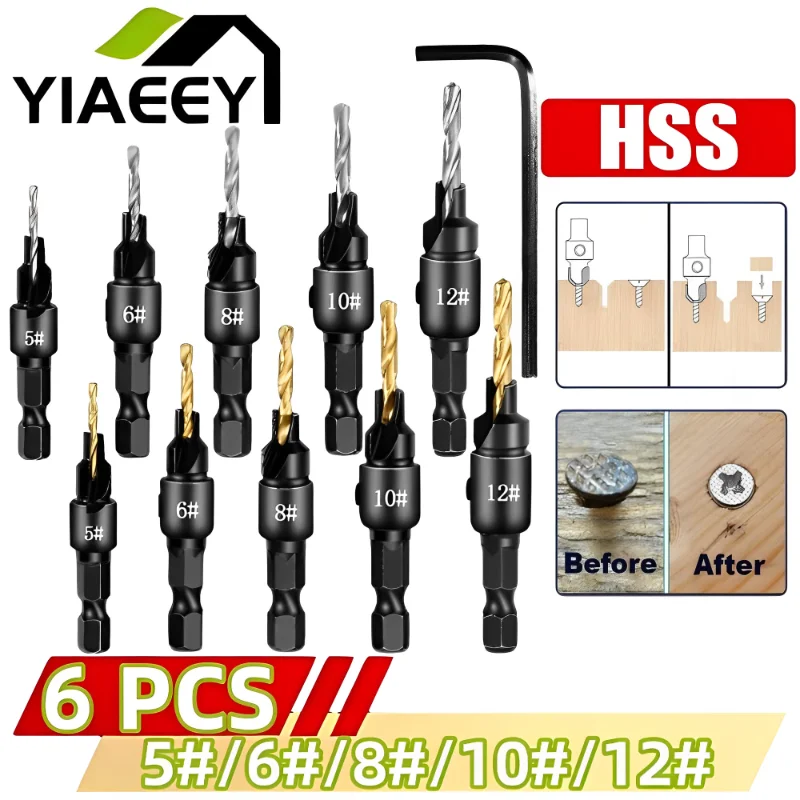 4/5PCS Conical Drill Bit Countersink Drill Woodworking Drilling Pilot Holes HSS Universal Counterbore Cutter Screw Hole Drill