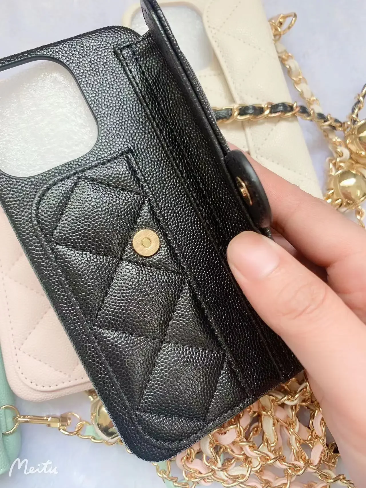 CClogo Diamond lattice fashion 16pro 15pro 14pro Phone case for iPhone 12 13 14 15 16 promax  cross-body leather phone bag 16pm