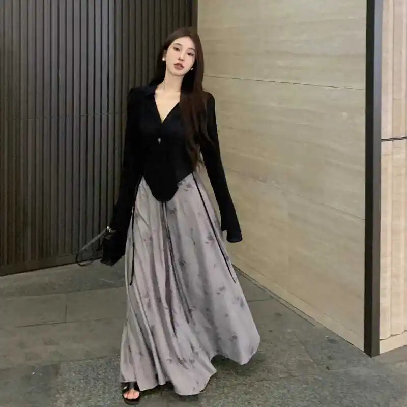 

New Chinese Sle Outerwear Women's Spring Autumn Seasonal Tailed Skirt Jaet Top Korean Version Belted awl irt