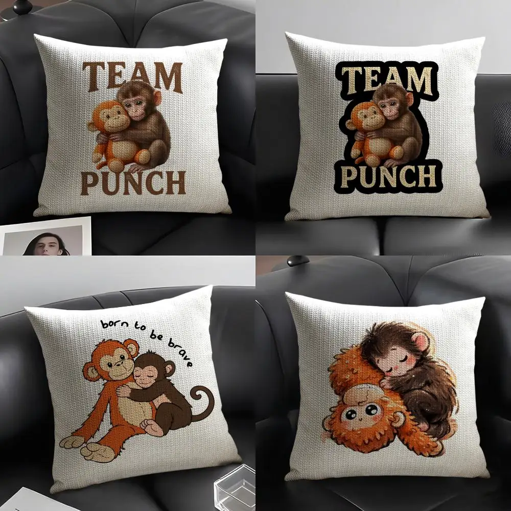 Punch Monkey Cushion Cover Natural Linen Organic Fabric Double-Sided Printing Breathable Perfect Gift for Decor