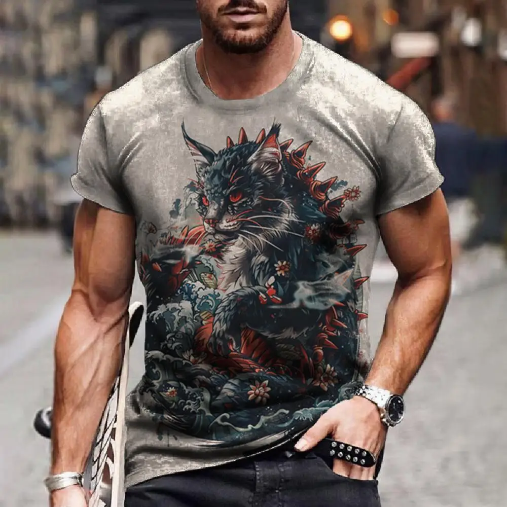 

Funny 3D Cartoon Cat Print T Shirt For Men Fashion Graffiti Harajuku Animal T-Shirts Casual O-neck Short Sleeve Summer Loose Top