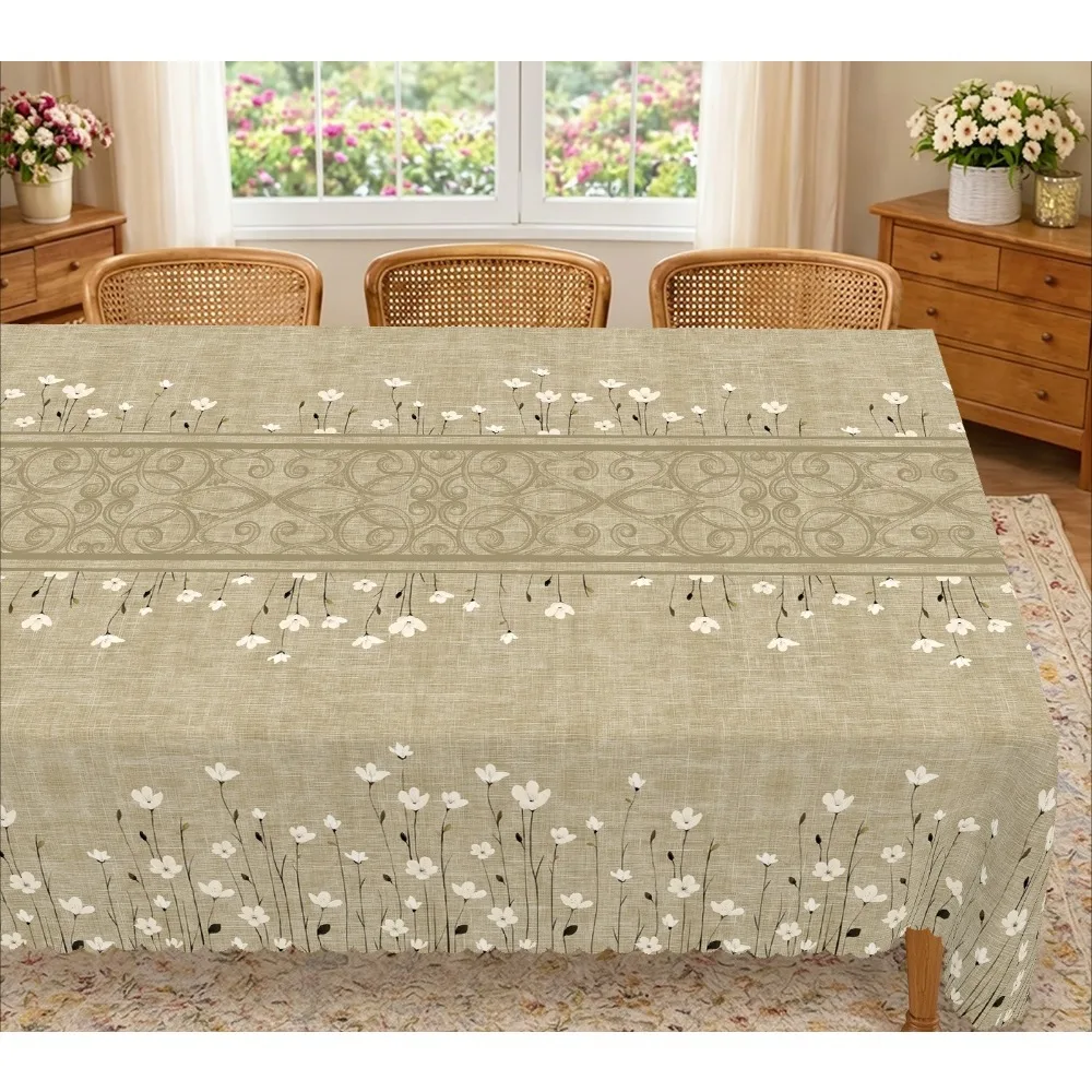 One Nordic-style tablecloth incorporates elements of Japanese and Korean design. It is based on a brown linen texture.