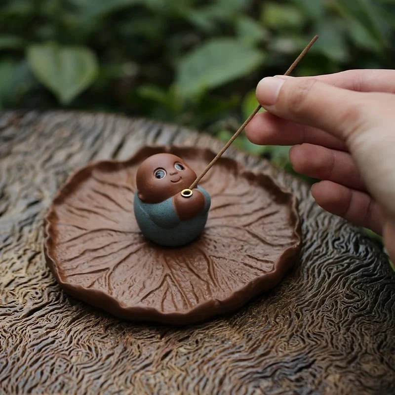 Purple Clay Little Monk Tea Pet Decoration With Incense Holder Creative Mini Incense Burner