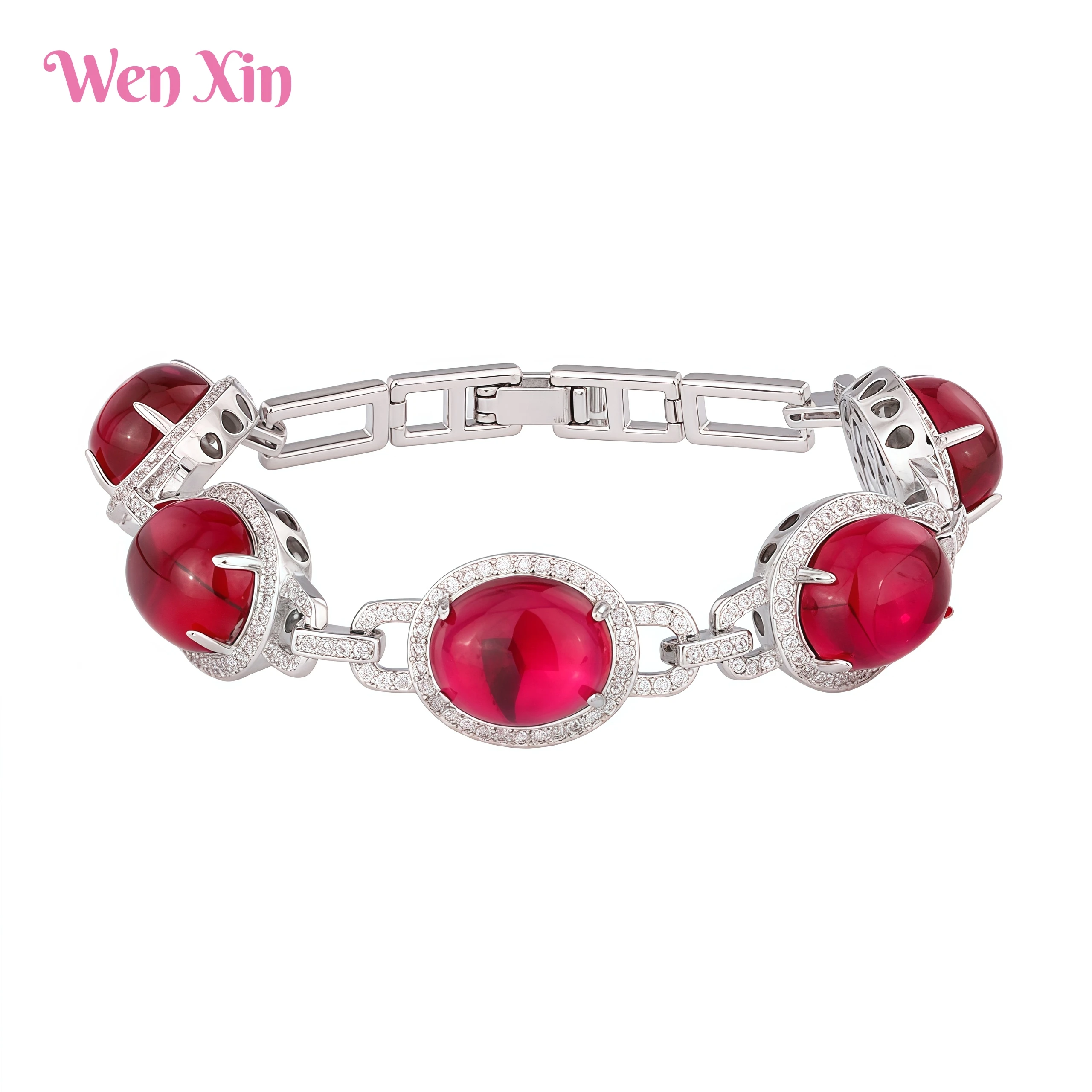 

WENXIN Brand MUSHAN MCT High Grade chalcedony Copper Chain Bracelets Bangle For Women Fashion Colorful Gemstones Jewelry