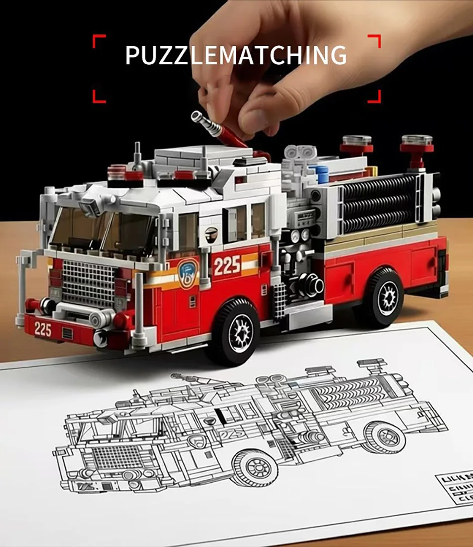 Technical American-style Urban Fire Truck Model Building Blocks MOC City Classic Fire Engine Bricks Toys Gifts For Adult