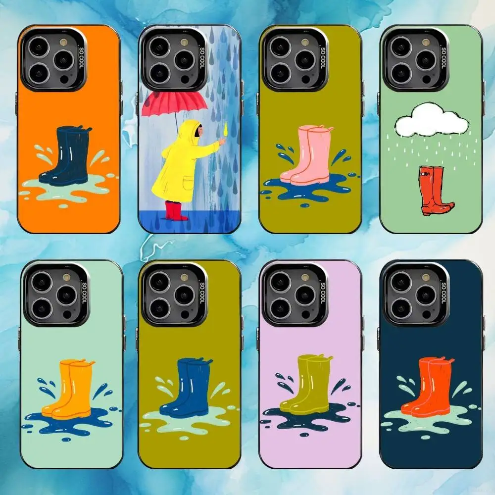 

Cartoon rain boots Phone Case For iPhone17,16,15,14,13,12,11 Plus,Pro Max Black Colored Silver Plated Inside