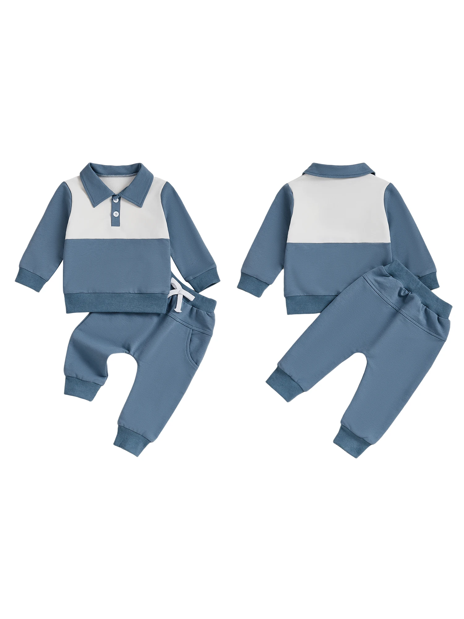 

Infant Boy Autumn Winter Clothes Set with Contrast Collar Long Sleeve Top and Elastic Waist Pants for Toddlers 2 Piece Outfit