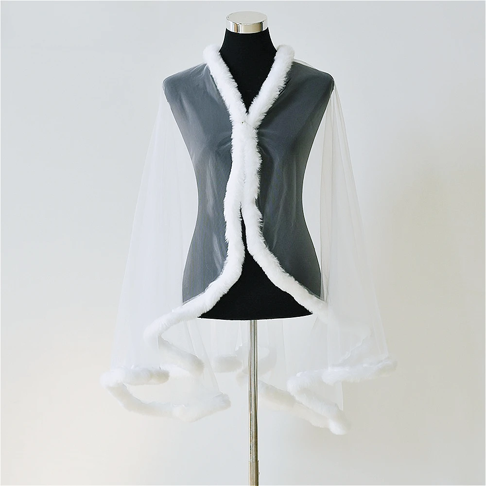 ผ้าคลุมไหล่เจ้าสาวผ้าทูลแต่งขนนุ่มสำหรับฤดูใบไม้ร่วงและฤดูหนาว ผ้าคลุมไหล่คริสต์มาส โบเลโรงานแต่งงาน ชุดงานแต่งงาน อุปกรณ์เสริมงานแต่งงาน