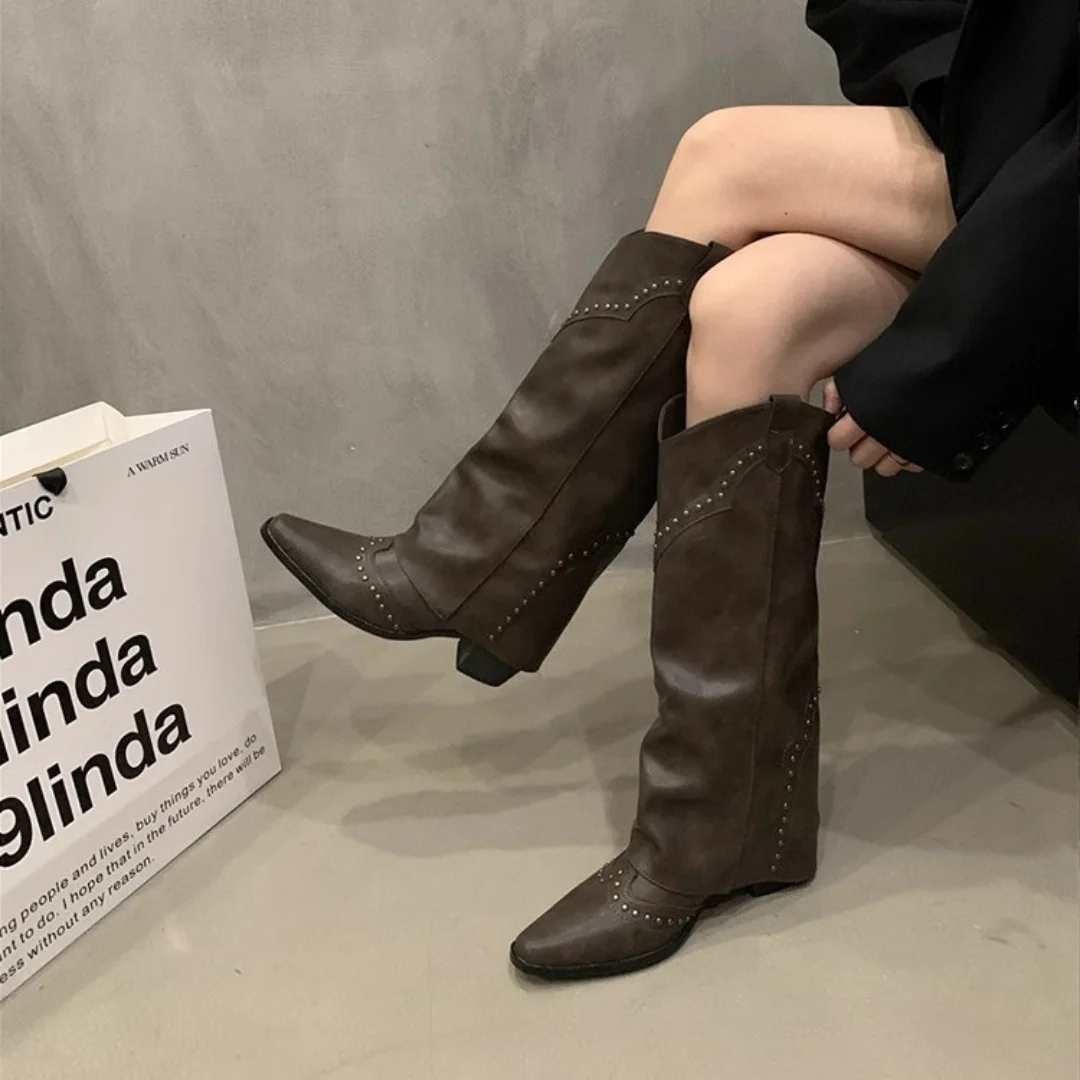 المرأة خمر برشام حذاء برقبة للركبة-النمط الفرنسي كاوبوي السائق الأحذية تنوعا بانت الساق الأحذية ل Petite أنيق أحذية طويلة #2