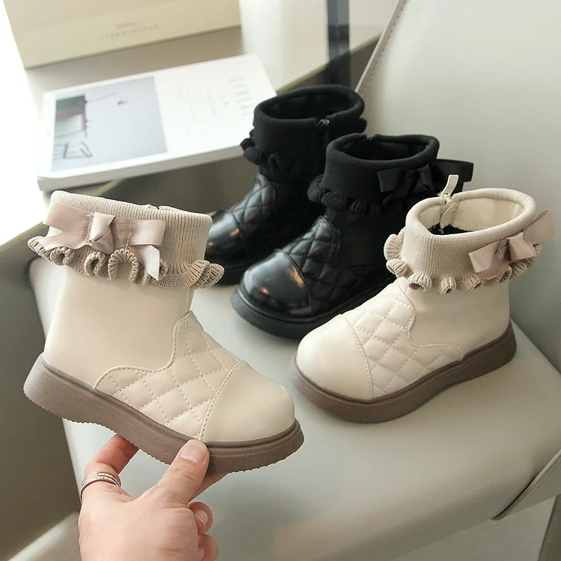

Girls' Boots Simple Versatile Winter Lolita Children Princess Fashion Boots Sweet Ruffled Edge Kids Autumn Winter Ankle Boots