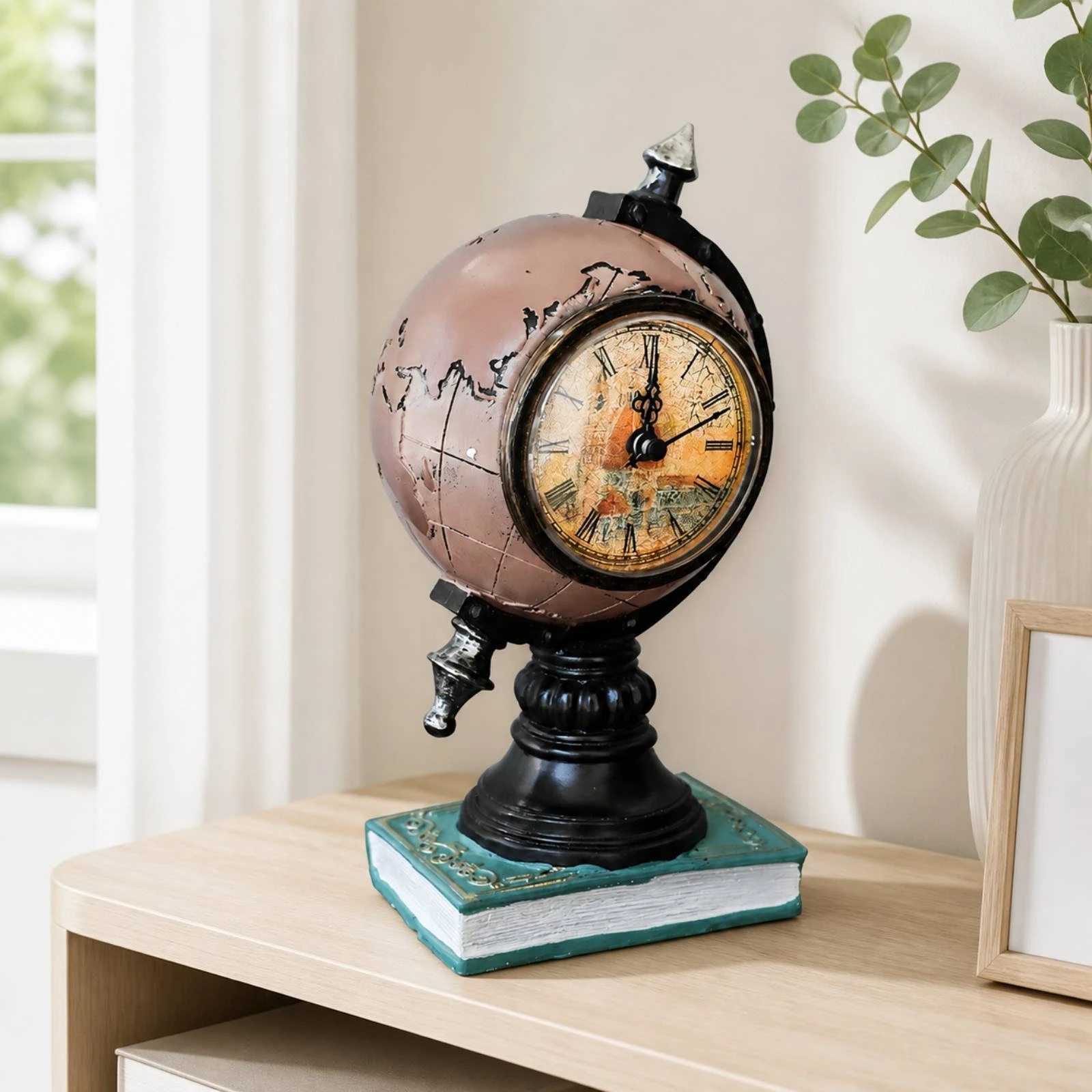 pedestal-mantel-clock-with-book-style-base-retro-globe-mantel-clock-decorative-for-living-room-shelf-tabletop