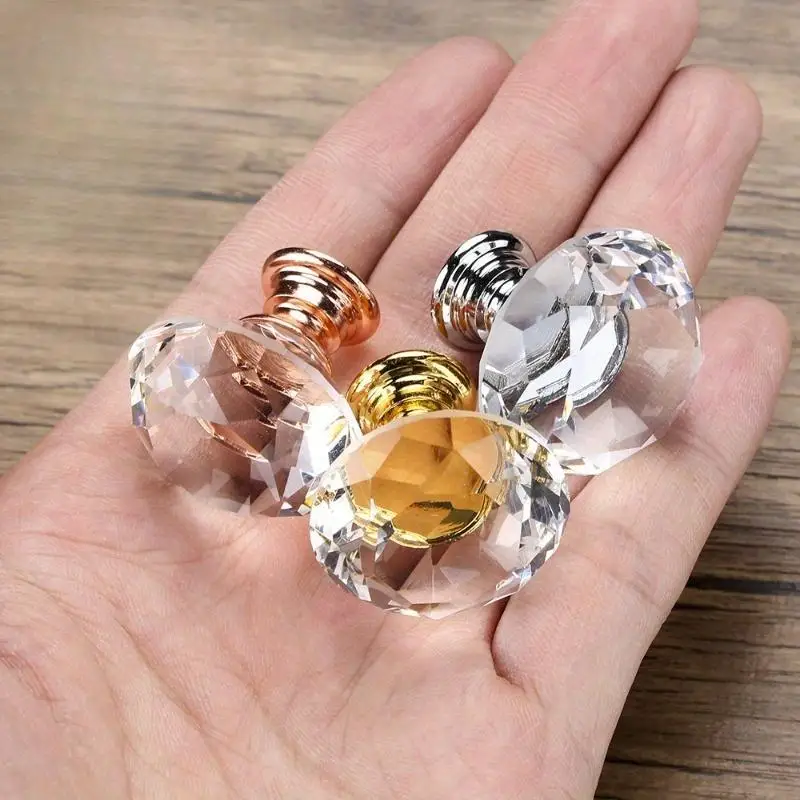 1 Shiny Acrylic Crystal Furniture Knob Single Hole Diamond Shaped Pulls Handle for Drawer Cabinet Wardrobe Kitchen Cupboard Door