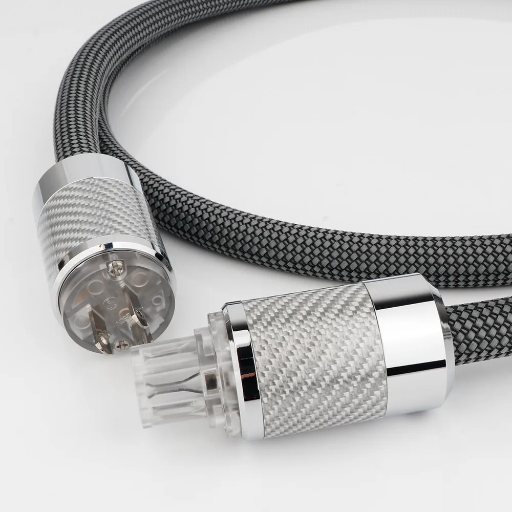 Kabel Daya Rhodium Serat Karbon Premium |   Pelindung Hi-End OFC |   Steker US/EU/AU untuk Peningkatan DAC/AMP/Meja Putar
