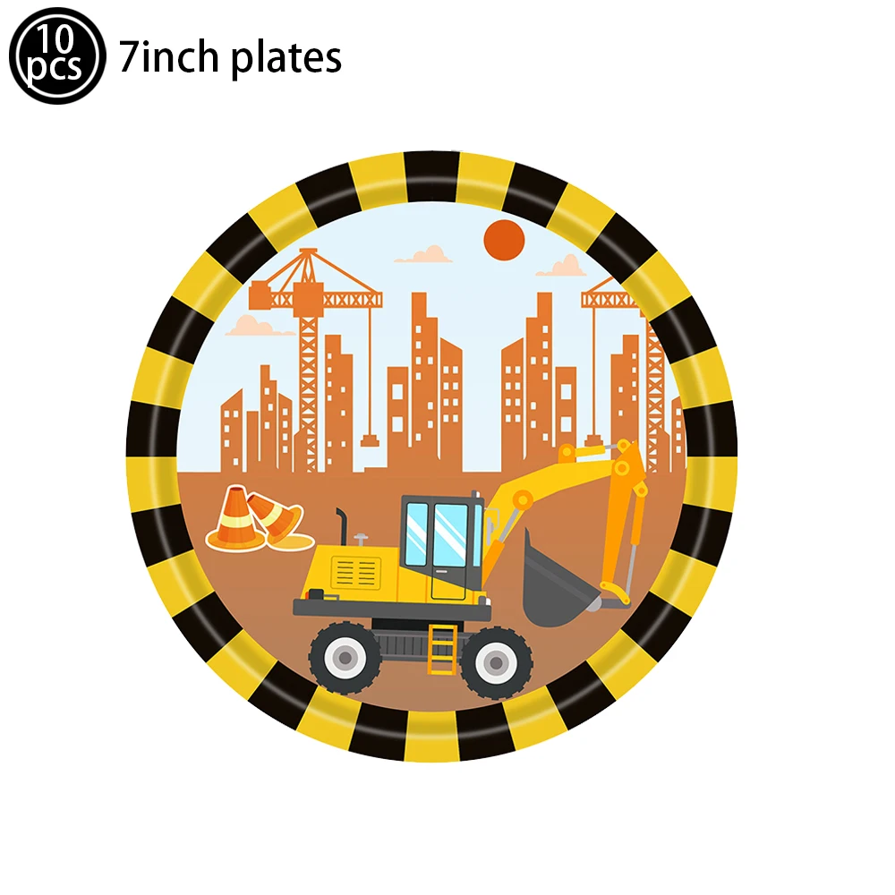 Construction Bulldozer Series Disposable Tableware set Paper Cups Plates excavator Truck Balloon Boy\'s Birthday Party Decoration