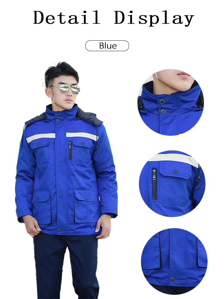 Odpinana zimowa kurtka robocza parka termiczna odblaskowa kombinezon roboczy magazynowy na zewnątrz średniej długości chroniąca przed zimnem kombinezon roboczy
