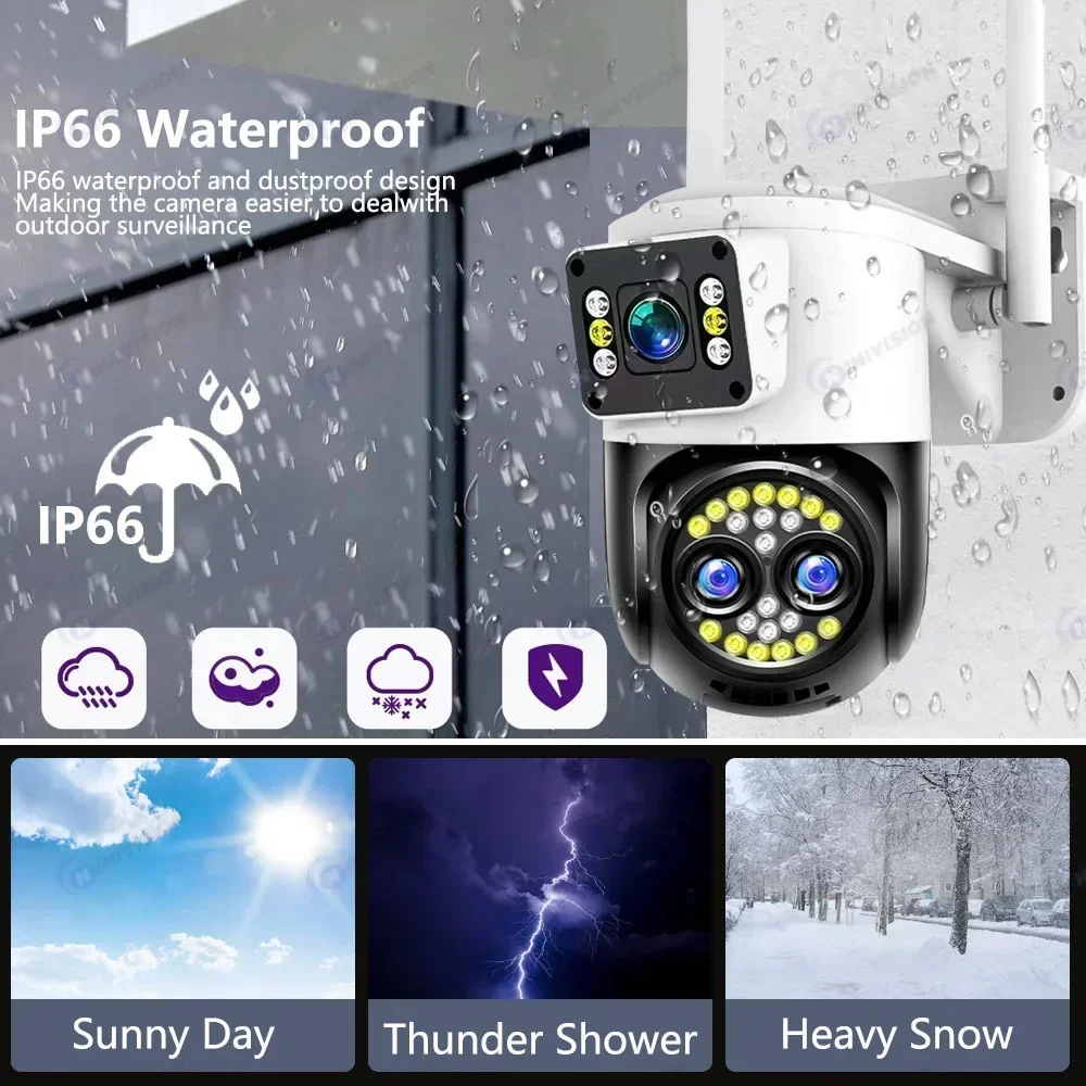 360° Three Lens Security PTZ Camera 12MP 11X Zoom Camera Auto Tracking For Baby Monitor Support Cloud And 128G SD Card Storage