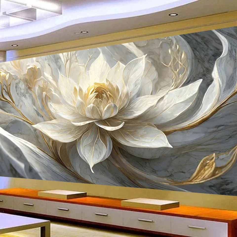Large Diy Diamond Painting 5D White Gold Flower Cross Stitch Full Square Round Drill Embroidery Sale Fantasy Floral Home Decor