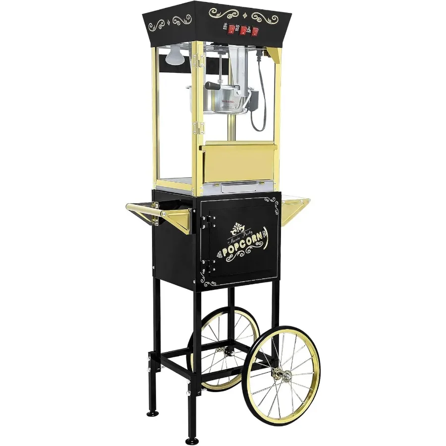 آلة صنع الفشار العتيقة مع عربة 12 أونصة بوبر غلاية من الفولاذ المقاوم للصدأ ضوء الاحترار يجعل ما يصل إلى 60 كوبًا مثالية للتجمع العائلي