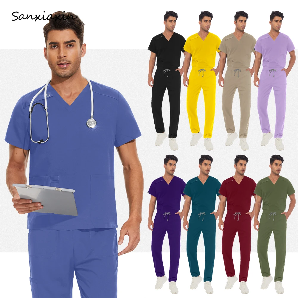 

Multicolor Doctor Costume Men Pet Scrub Medical Surgery Workwear Scrub Set Uniform Short Sleeve Tops+Pants Suits Nursing Uniform