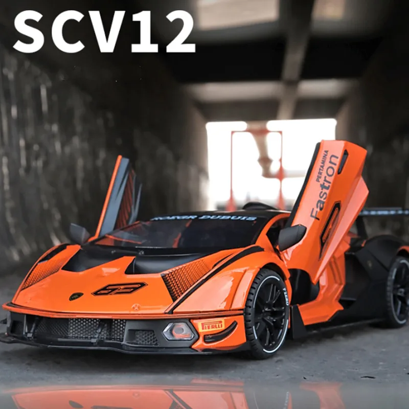 1:24 Lambos Essenza SCV12 Alloy Sports Car Model Diecast Sound Super Racing Lifting Tail Hot Car Wheel Gifts