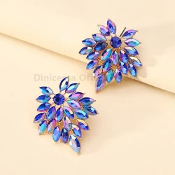 Korean Fashion Elegant Geometric Rhinestone Decor Stud Earrings For Women Luxury Design Female Holiday Party Statement Jewelry