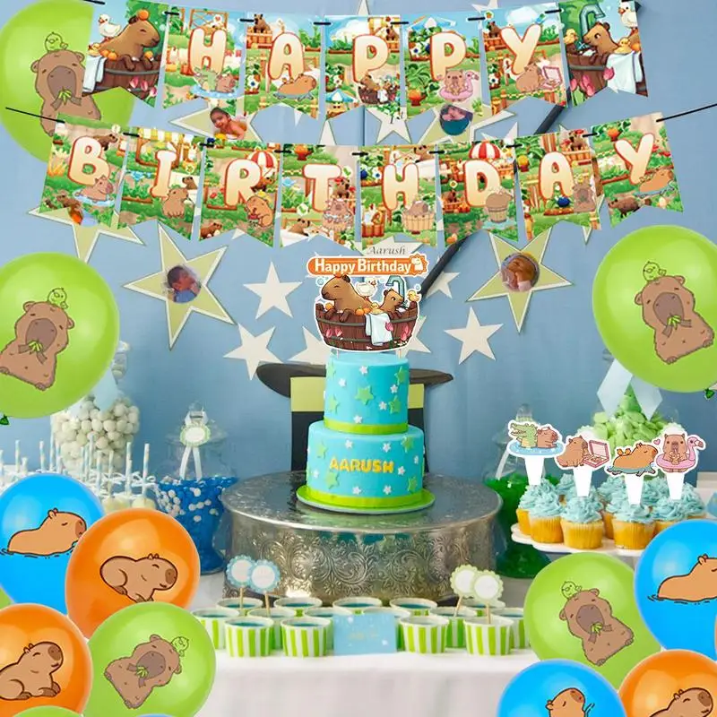 Capybara Theme Birthday Party Decoration Supplies For Kids Adults With Happy Birthday Banner Cake Topper Cupcake Toppers Balloon