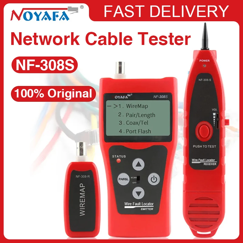 Testeur de câbles réseau Noyafa NF-308S avec écran LCD, localisateur de défauts de câbles LAN, mesure de réseau coaxial BNC USB RJ45 RJ11