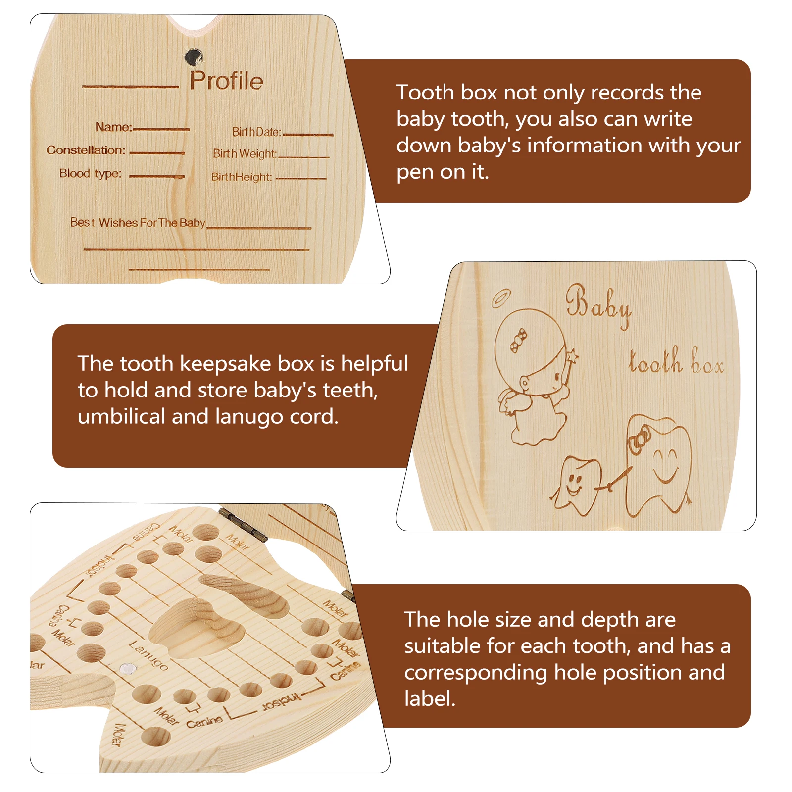 Baby Teeth Storage Box Toddler Wooden Holder Kids Keepsake for Hair Umbilical Cord Storage - Image 6