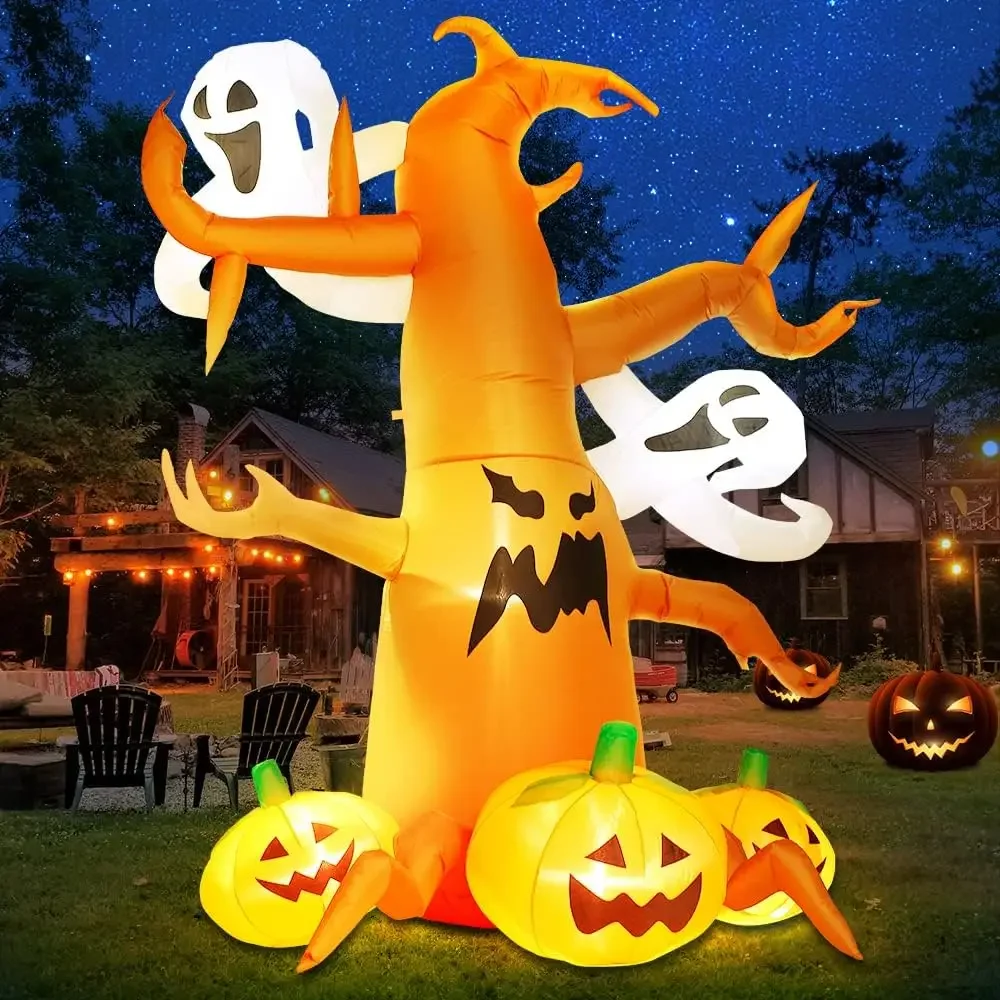 

8 FT Halloween Inflatable Decorations Spooky Tree with Ghost and Pumpkins, Outdoor Holiday Decor Blow Up Halloween Yard Decor