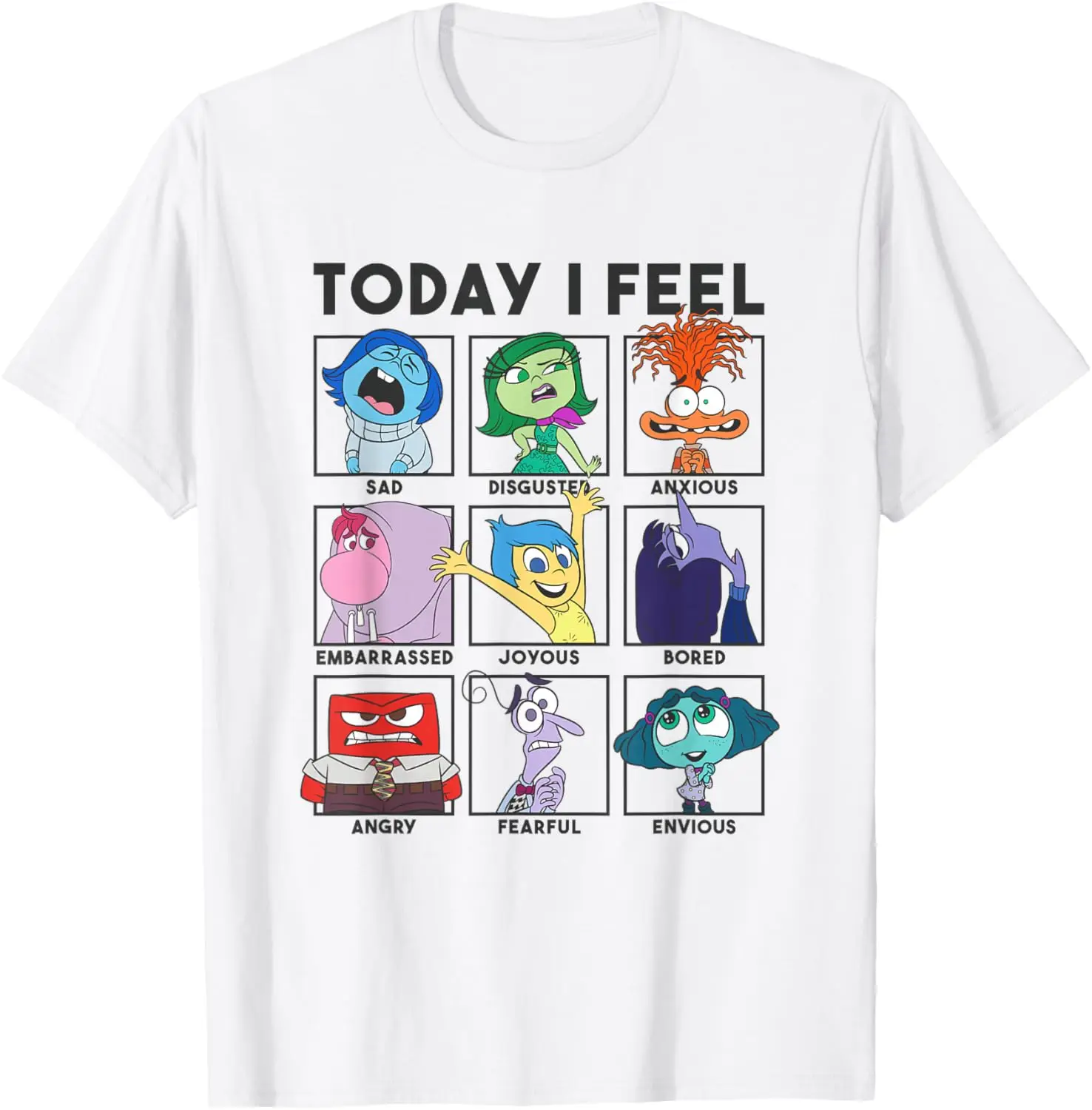 Pixar Inside Out 2 Today I Feel... Vintage Panels T-Shirt 100% Cotton Trendy Y2K Short-Sleeve Tee – Soft, Quick-Drying, & Moisture-Wicking; Ideal for Sports or Casual Wear; Great Gift for Christmas or Halloween.