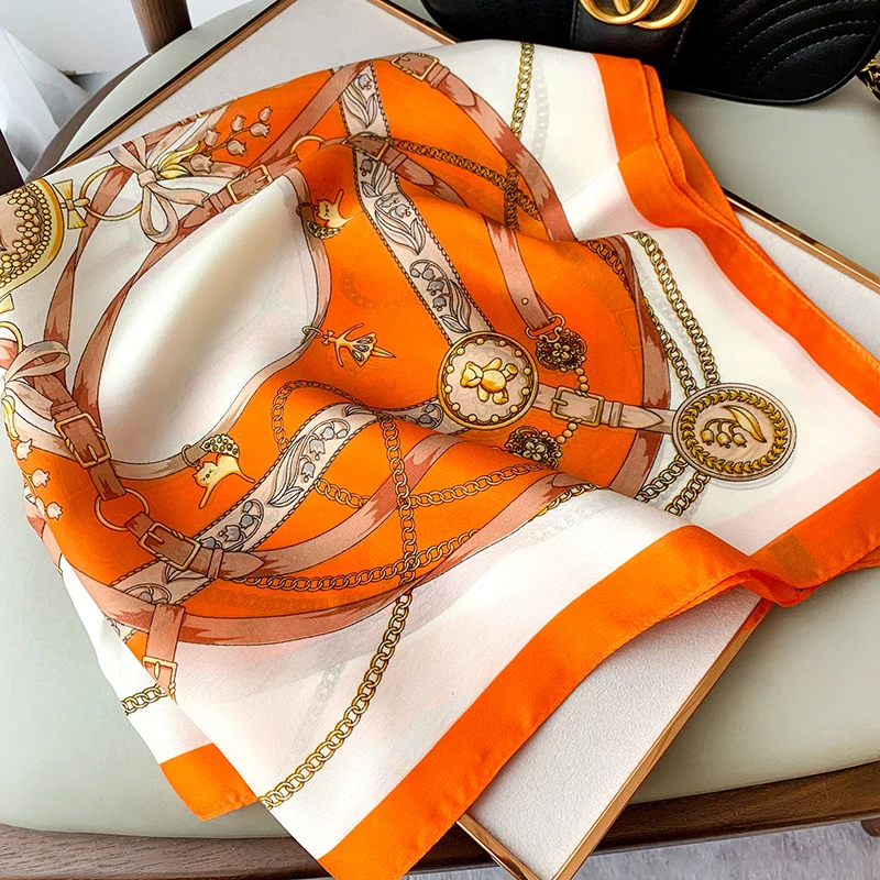 70 cm Seide Quadrat Schal Frauen Satin Bandana Print Schals Kopf Band Mode Dame Haar Schal Wrap Weibliche Halstuch Hijab