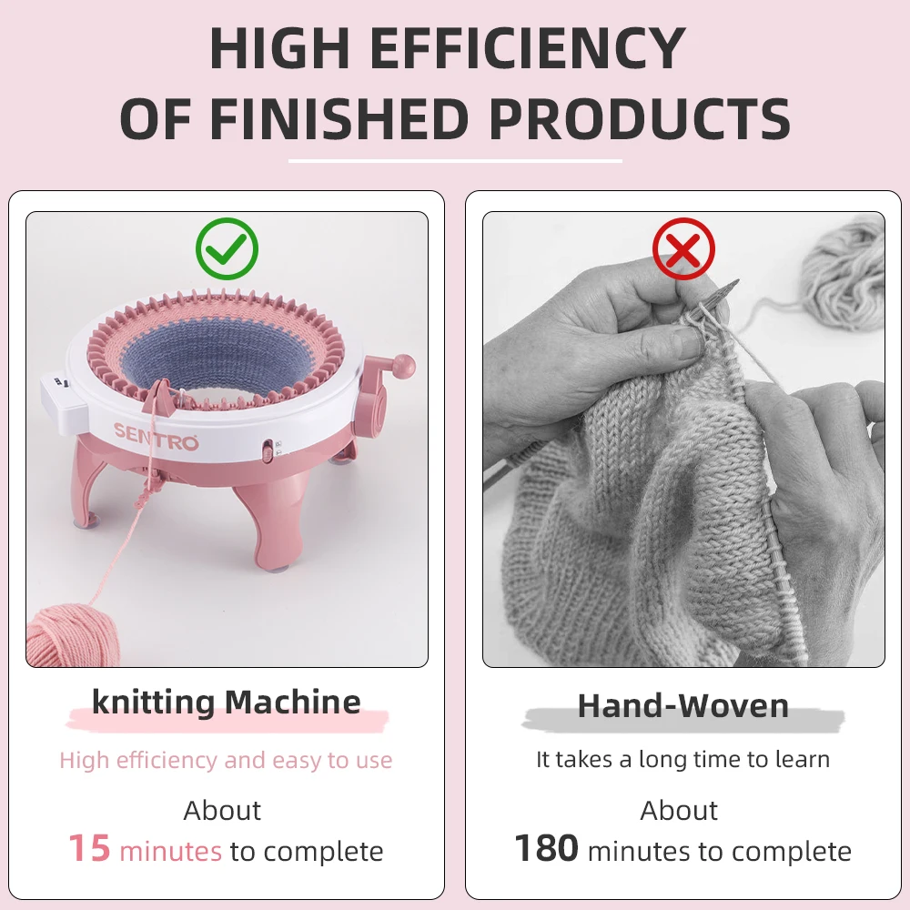Sentro Knitting Machine 48 Needles - Flat/Tubular Braiding, Pink Plastic DIY Handicraft Kit for Knitting Hats,Scarves,Gloves