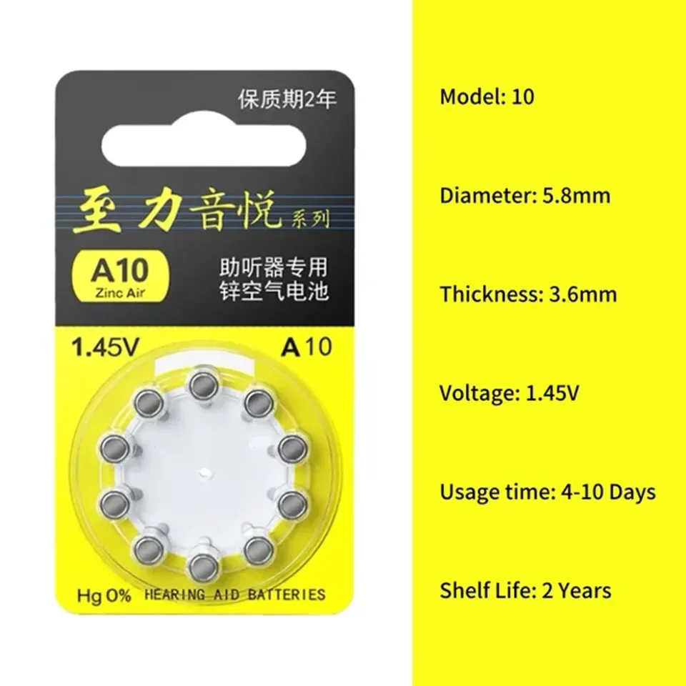 Zinc Air Hearing Aid Battery A10 10A Button Cell Replacement Batteries For Hearing Aid 100pcs Box Pack Coin Cell