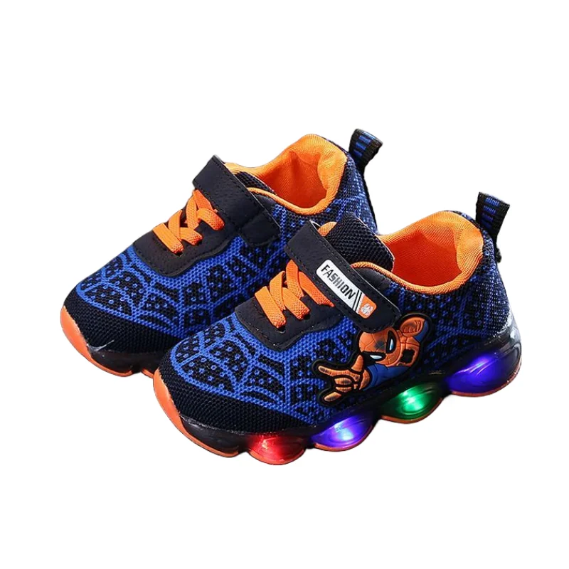 Marvel Spider-Man Children\'s Sports Shoes Flashing Shoes for Boys and Girls Mesh Breathable Running Shoes Lighting Running Shoes