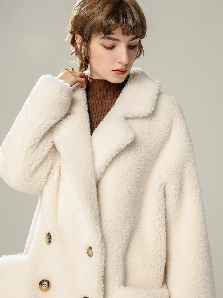 

Новая женская шуба из овчины 2023 года, средней длины, из шерсти и кожи, модная верхняя одежда с длинными рукавами для повседневной носки