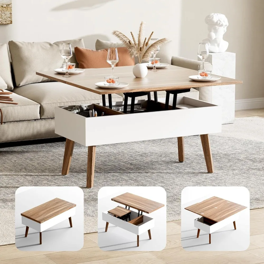 Coffee Table Converts to Dining Table,Lift Dining Table Work Desk with Storage,Ten Minutes Install Multifunction Coffee Table