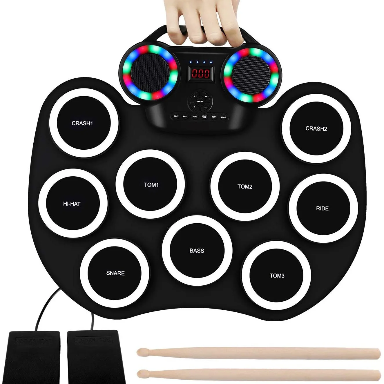 Portable Electronic Drum, Hand Roll Electronic Drum, Flashing Bluetooth Drum Set, Built-in Lithium Battery, with Speaker