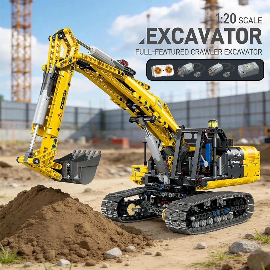

1:20 Tracked Excavator Bluetooth Remote Control Engineering Car Building Blocks City Construction Vehicle Bricks Toys Kids Gifts