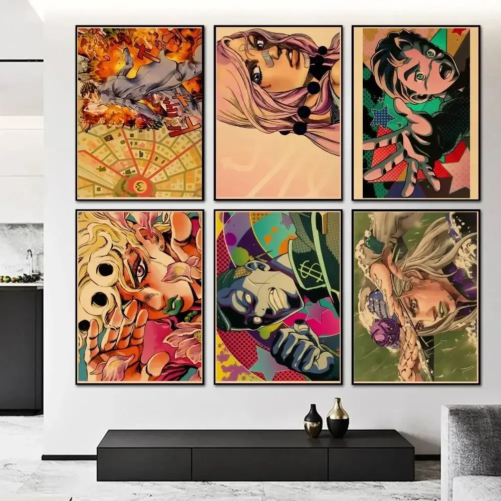 Japanese Anime Jojo Bizarre Adventure Poster Stone Ocean Vintage Kraft   Poster and Prints Wall Art Pictures for Modern Bedroom