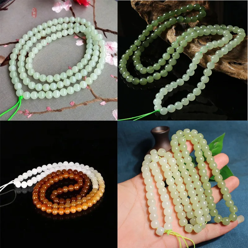 Hetian Pendant Hanging Rope White Jade Necklace Color Round Beads Jasper Bracelet