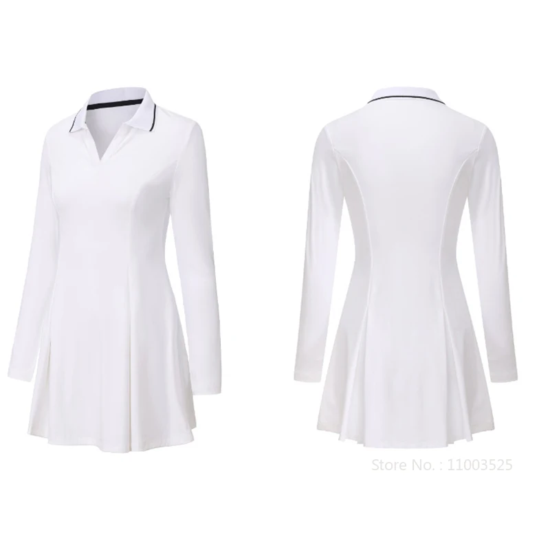 ربيع الخريف المرأة فستان جولف التنس الخامس الرقبة بولو فساتين رياضية السيدات عالية الخصر مطوي اللياقة البدنية التنانير ألف خط Skorts #3