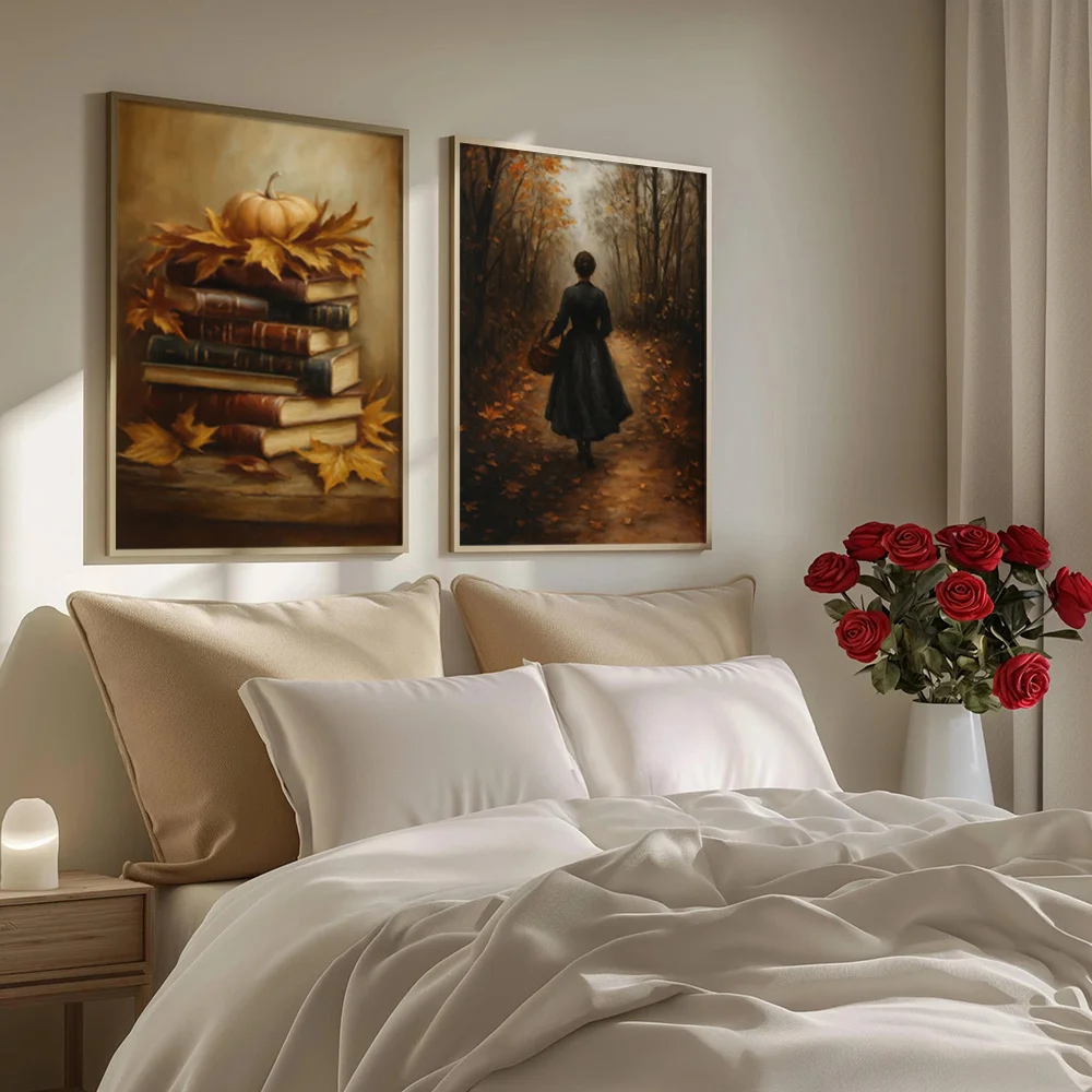 2pcs frameless Canvas Painting 2D Flat Paintings, 2 Pieces of Canvas Poster Art Wall, Pumpkins, Wall Decoration, Autumn-themed P