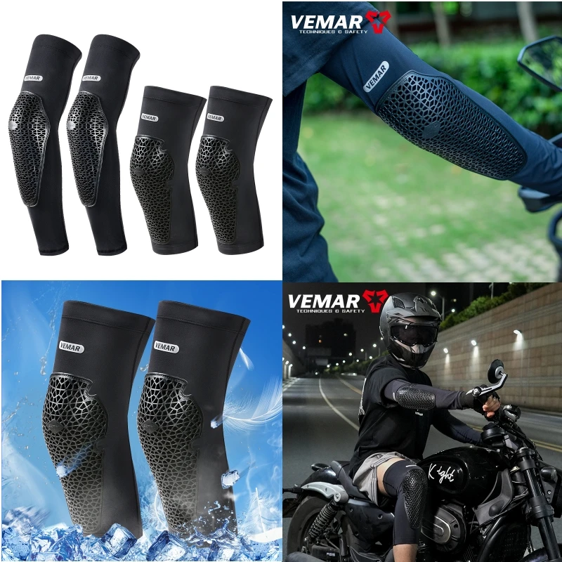 

Ice Silk Knee and Elbow Pads Motorcycle Bicycle Riding Gear 4 Pcs Breathable Wearable Sweat-absorbent Soft Riding Gear