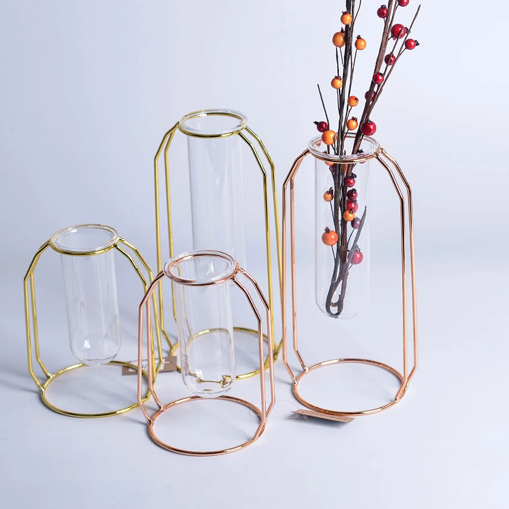 

1Pcs Glass Tube Hydroponics Planter Metal Stand Flower Vase Tube Creative Flower Planter for Home Office Decoration