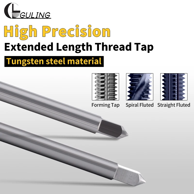 

GULING Lengthen HT SP NRT Твердосплавный ручной метчик из вольфрамовой стали, стандарт JIS, с покрытием белым/ТИКН, спиральный, для нарезания резьбы/фасонный