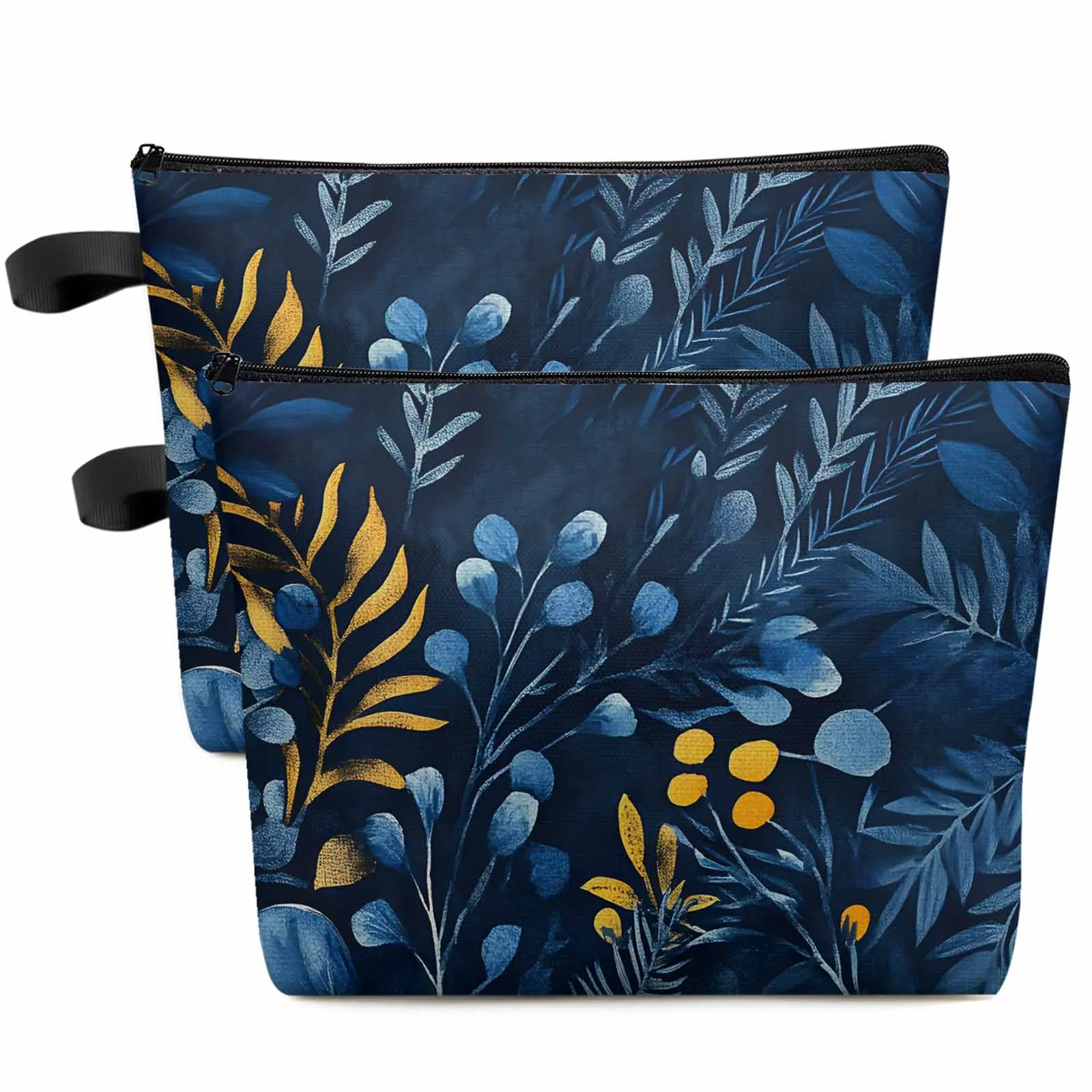 

Retro Blue Plant Large Capacity Travel Cosmetic Bag Portable Makeup Storage Pouch Women Waterproof Pencil Case