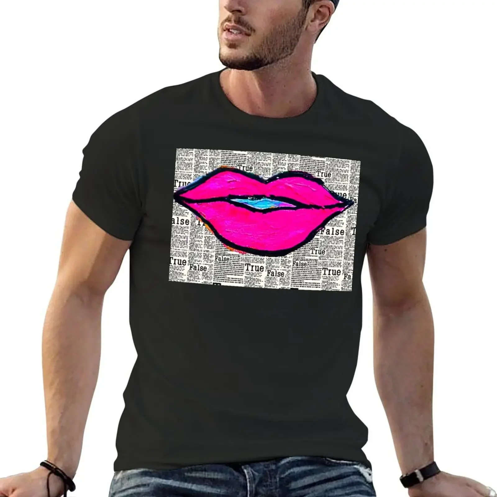 

Pink Kisses - Graffiti True False T-Shirt Aesthetic clothing vintage graphic tee shirt men