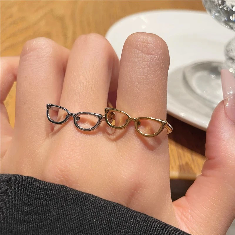 925 Sterling Silver Glasses Mini Ring Opening Adjustable Rings for Women Fine Jewelry Minimalist Accessories