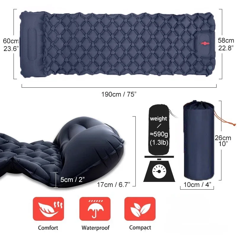 Cool Camping Equipment Inflatable Camping Mat Natural Hiking Inflatable Mat Portable Lightweight Mattress Camping Supplies